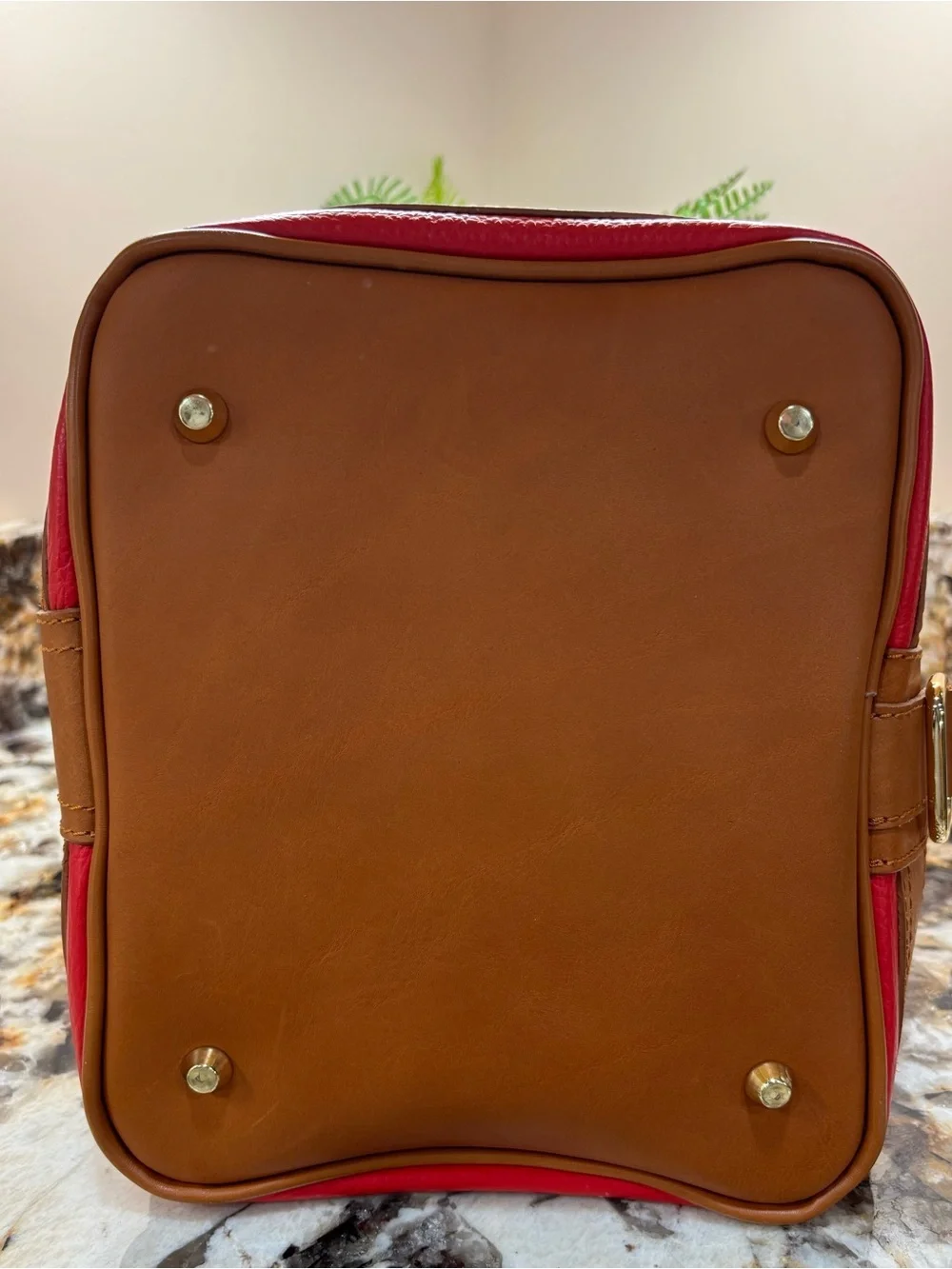 Valentina Coral Orange  and Tan Leather Tote with Gold Hardware